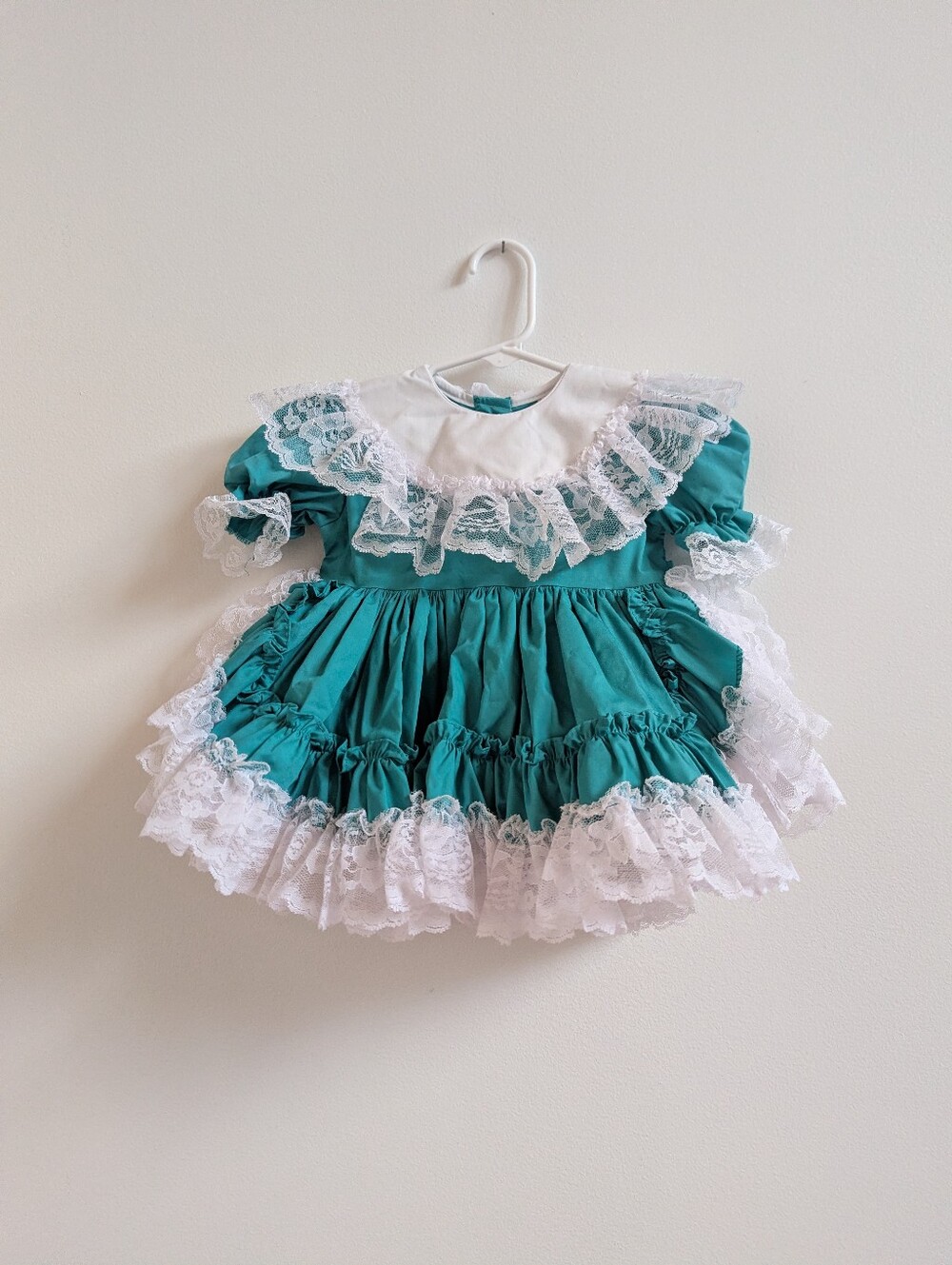 Vtg Dolls & Darlings Dress 18m Teal Green Lace